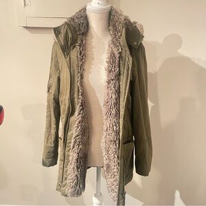 Banana Republic Khaki Faux Fur Lined Utility Jacket